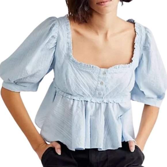 Free People Leave It To Me Top in Baby Blue NWOT Size Small - Picture 1 of 3
